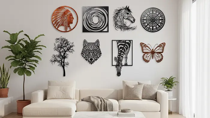 Metalowe dekoracje ścienne – wzory zwierząt, mandali i natury