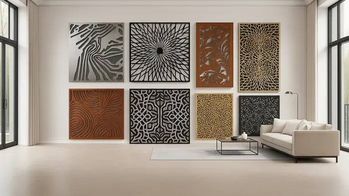 Metalowe panele dekoracyjne na ścianę – geometryczne i roślinne wzory